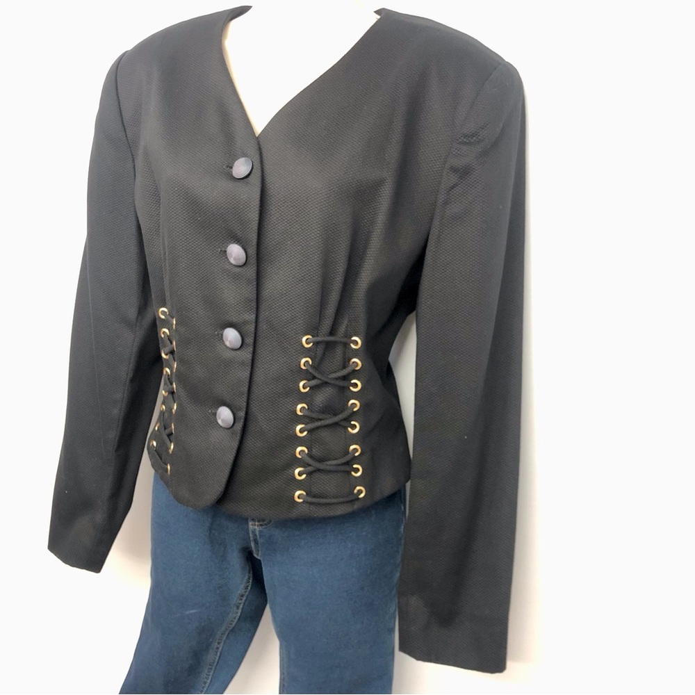 Scaasi Black Whimsygoth Y2k Corsett Lace Jacket - Picture 15 of 16